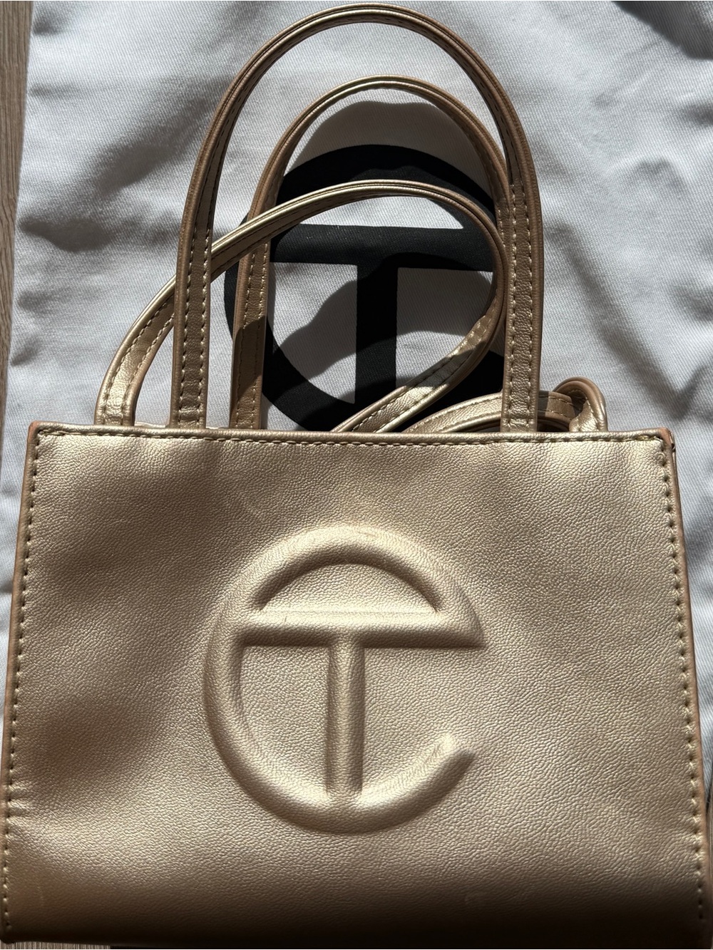 Telfar Mini Tote in Metallic Gold With Dust bag